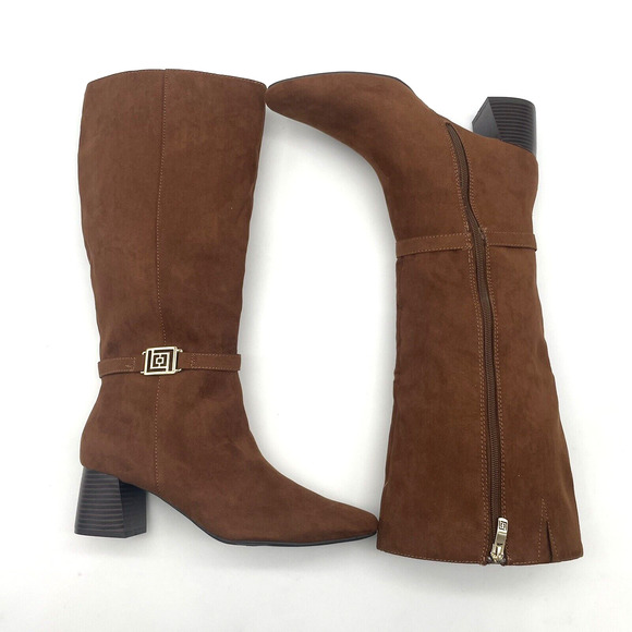 NWB Liz Claiborne 'LC RIGSBEE' Brown Faux Suede Zip Mid Calf Block Heel Boots 8M - Picture 11 of 16